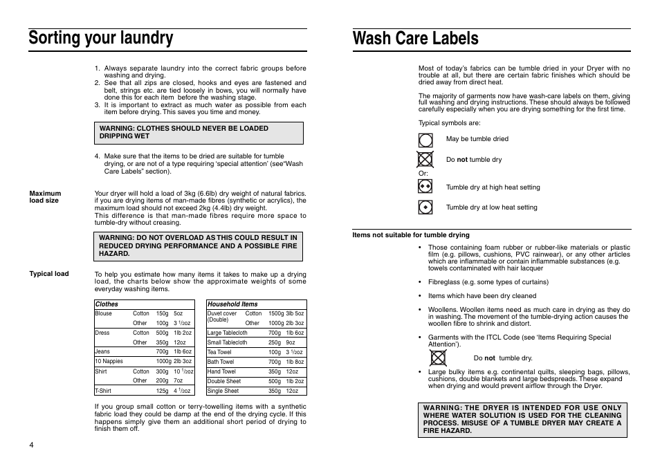 Sorting your laundry, Wash care labels | Indesit IS 30 V User Manual | Page 6 / 40