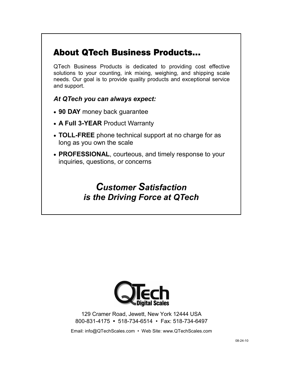 Ustomer, Atisfaction is the driving force at qtech | QTECH EZ-60 User Manual | Page 8 / 8
