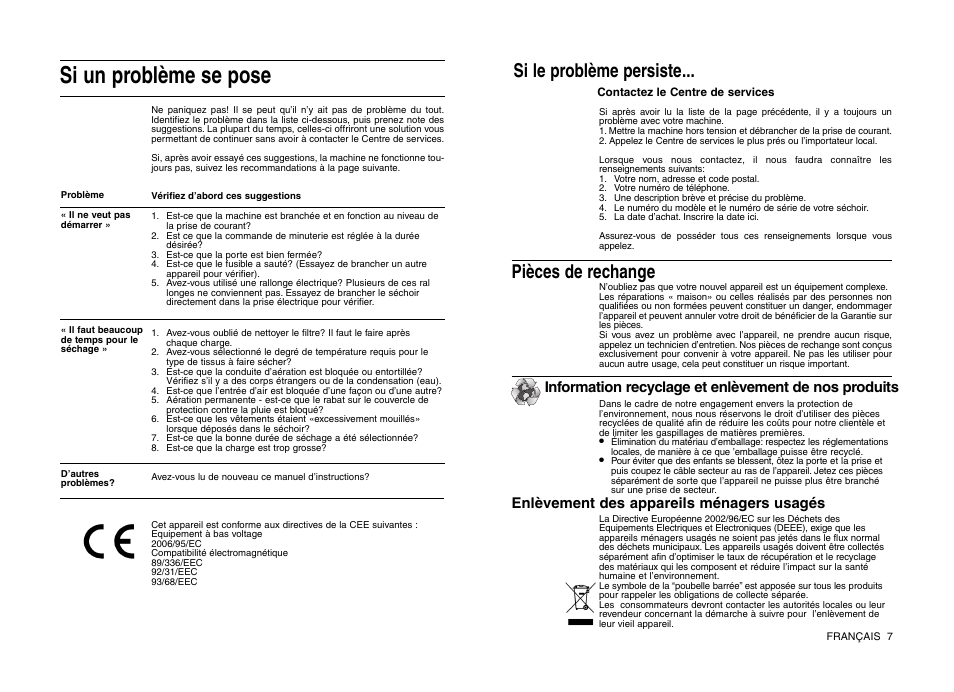 Si un problème se pose, Si le problème persiste... pièces de rechange | Indesit IS 31 V User Manual | Page 23 / 40