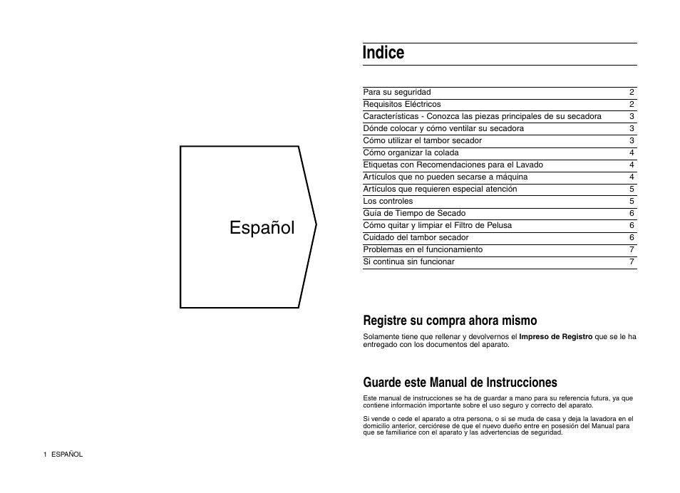 Indice, Español, Guarde este manual de instrucciones | Registre su compra ahora mismo | Indesit IS 31 V User Manual | Page 24 / 40