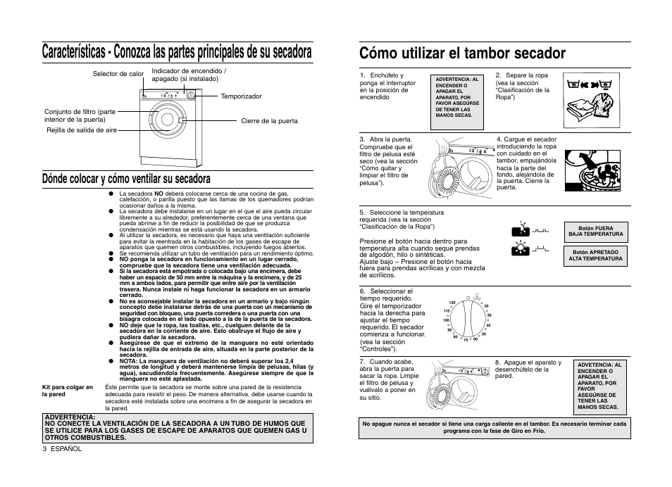 Cómo utilizar el tambor secador, Dónde colocar y cómo ventilar su secadora | Indesit IS 31 V User Manual | Page 26 / 40