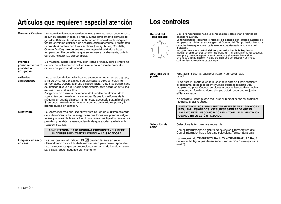 Los controles, Artículos que requieren especial atención | Indesit IS 31 V User Manual | Page 28 / 40