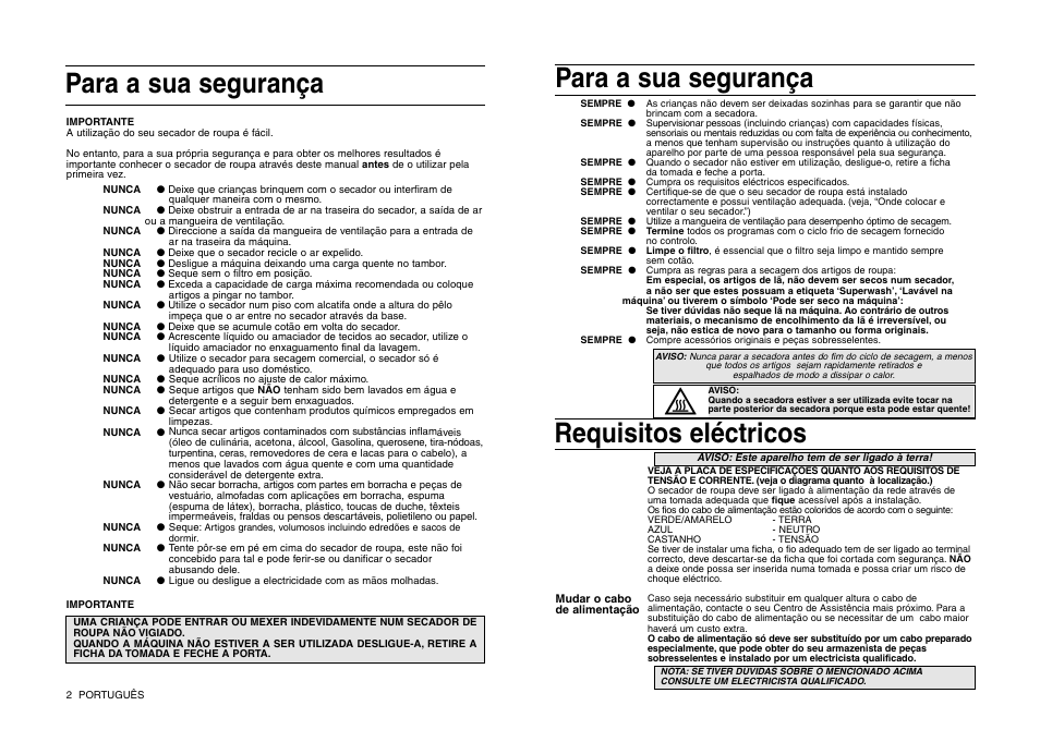 Para a sua segurança, Requisitos eléctricos | Indesit IS 31 V User Manual | Page 32 / 40
