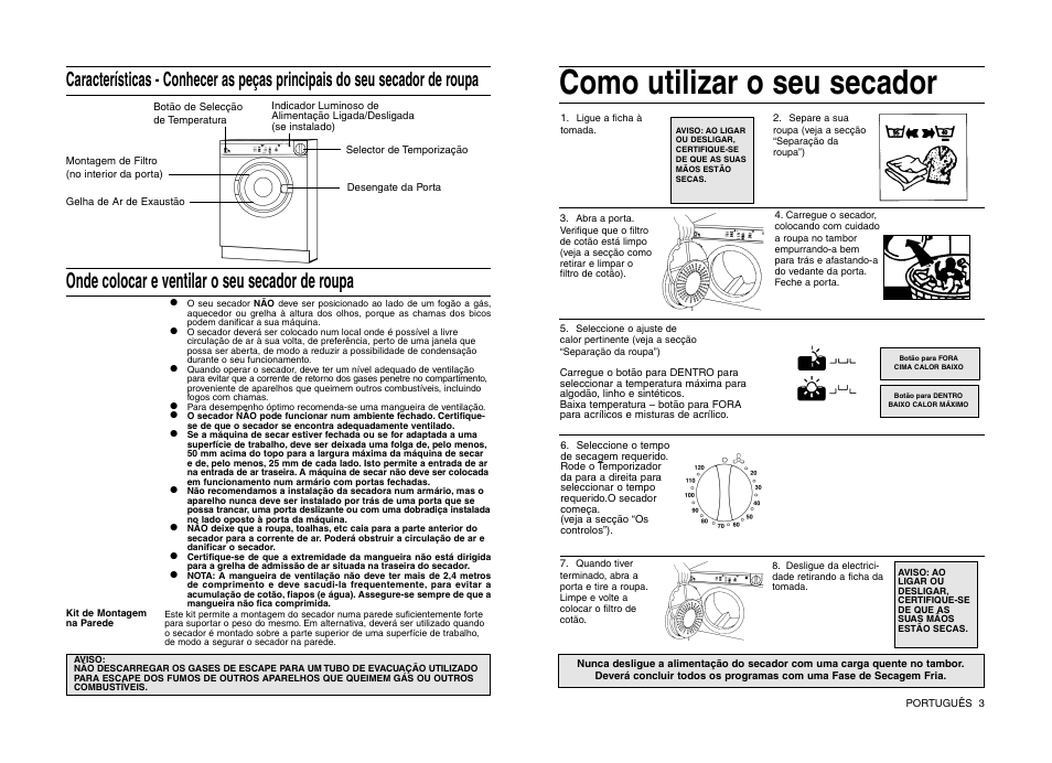 Como utilizar o seu secador, Onde colocar e ventilar o seu secador de roupa | Indesit IS 31 V User Manual | Page 33 / 40