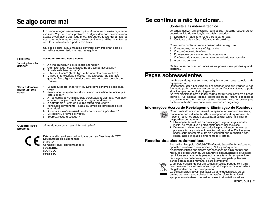 Se algo correr mal | Indesit IS 31 V User Manual | Page 37 / 40