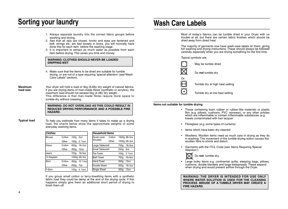 Sorting your laundry, Wash care labels | Indesit IS 31 V User Manual | Page 6 / 40