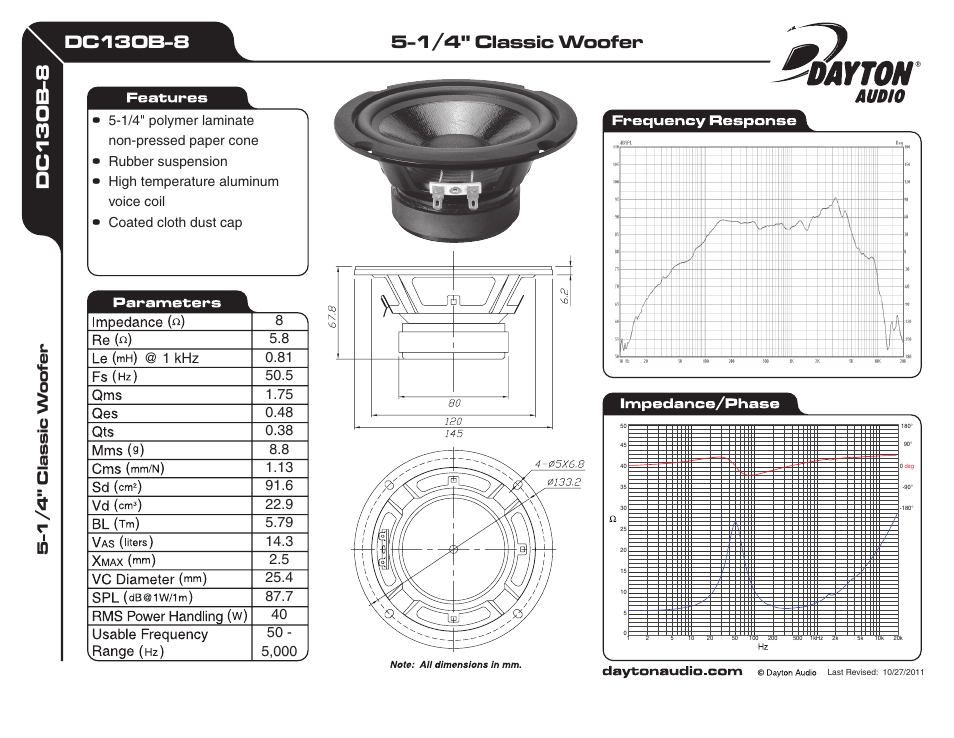 Dayton Audio DC130B-8 5-1 User Manual | 1 page