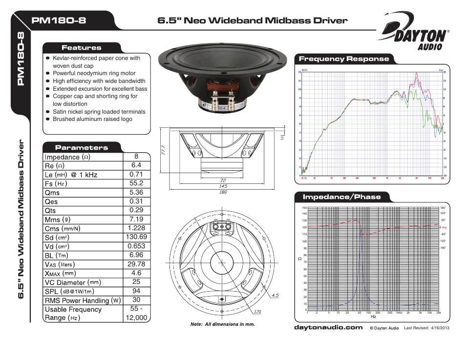 Dayton Audio PM180-8 6-1 User Manual | 1 page