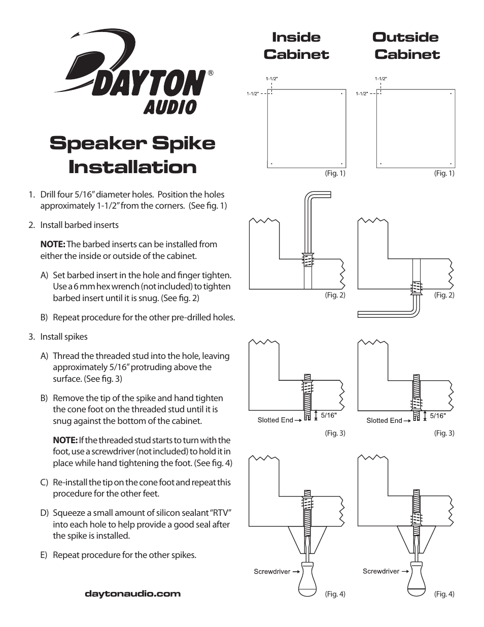 Dayton Audio DSS6-BK Black Spike Set 4 Pcs. User Manual | 1 page