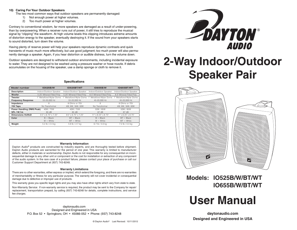 Dayton Audio IO525W 5-1 User Manual | 2 pages
