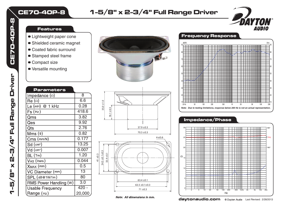 Dayton Audio CE70-40P-8 1-5 User Manual | 1 page