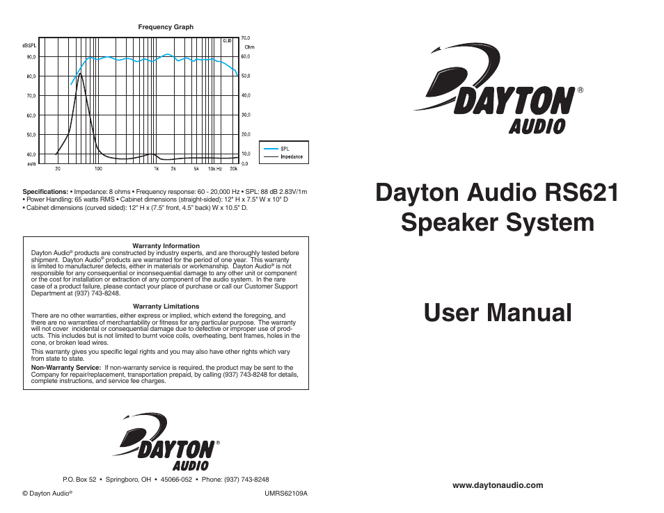 Dayton Audio RS621CB Speaker Pair Curved Gloss Black User Manual | 2 pages