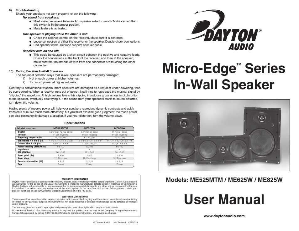 Dayton Audio ME525MTM 5-1 User Manual | 2 pages