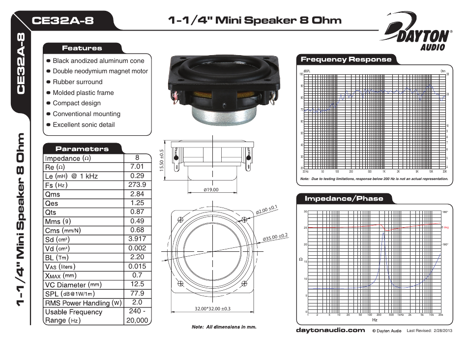 Dayton Audio CE32A-8 1-1 User Manual | 1 page