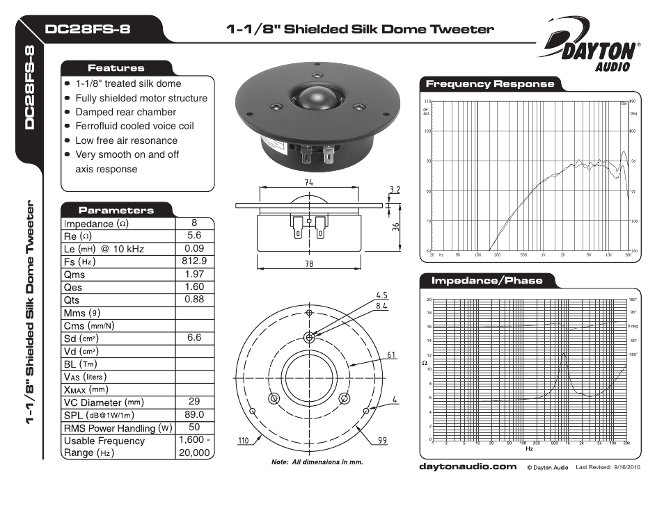 Dayton Audio DC28FS-8 1-1 User Manual | 1 page