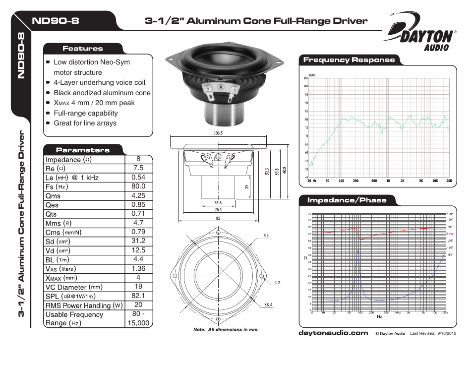 Dayton Audio ND90-8 3-1 User Manual | 1 page