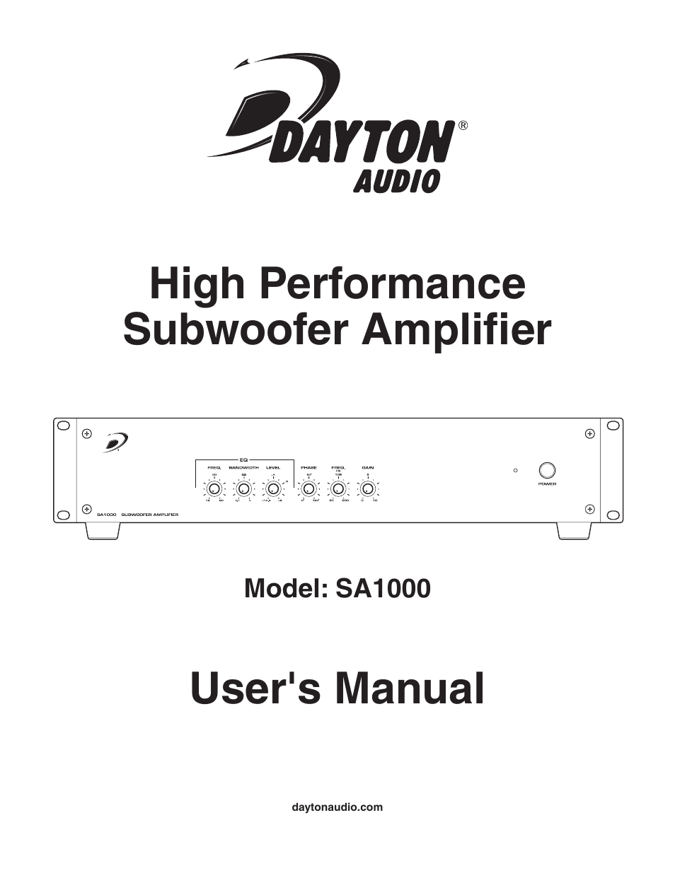 Dayton Audio SA1000 Subwoofer Amplifier Rack Mountable User Manual | 4 pages