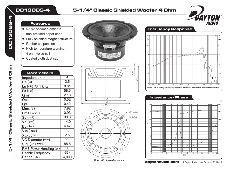 Dayton Audio DC130BS-4 5-1 User Manual | 1 page