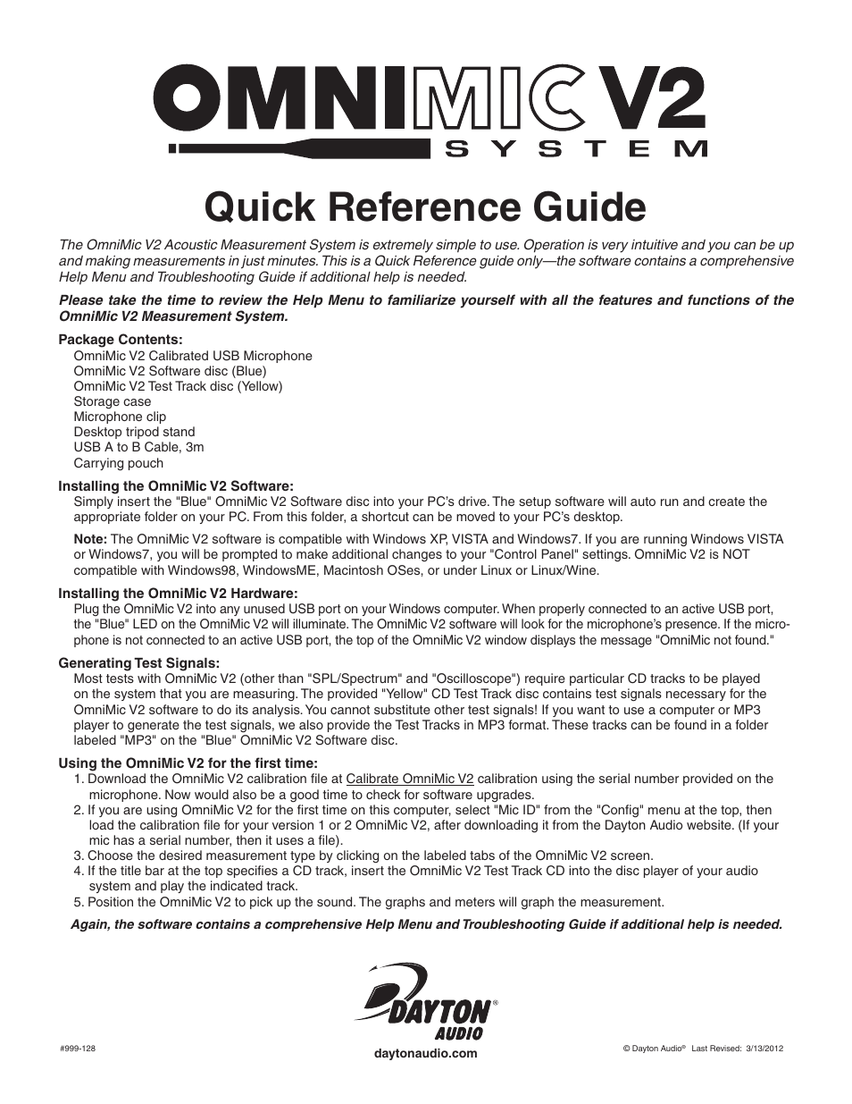 Dayton Audio OmniMic V2 Precision Measurement System User Manual | 1 page