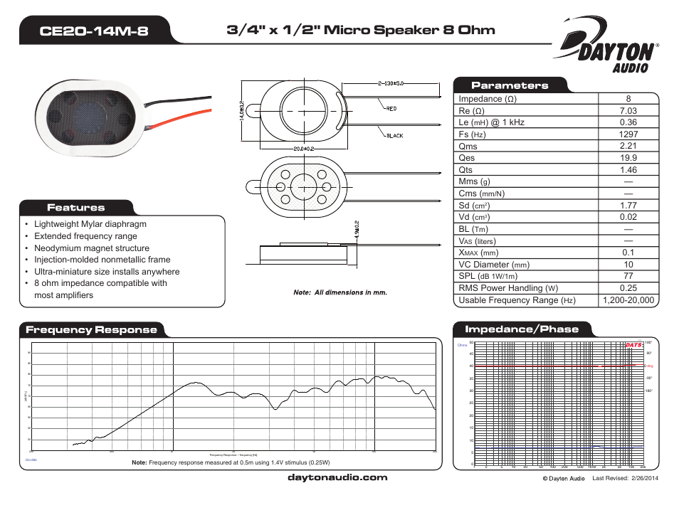 Dayton Audio CE20-14M-8 3 User Manual | 1 page