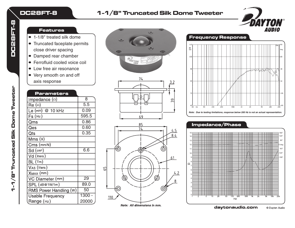 Dayton Audio DC28FT-8 1-1 User Manual | 1 page