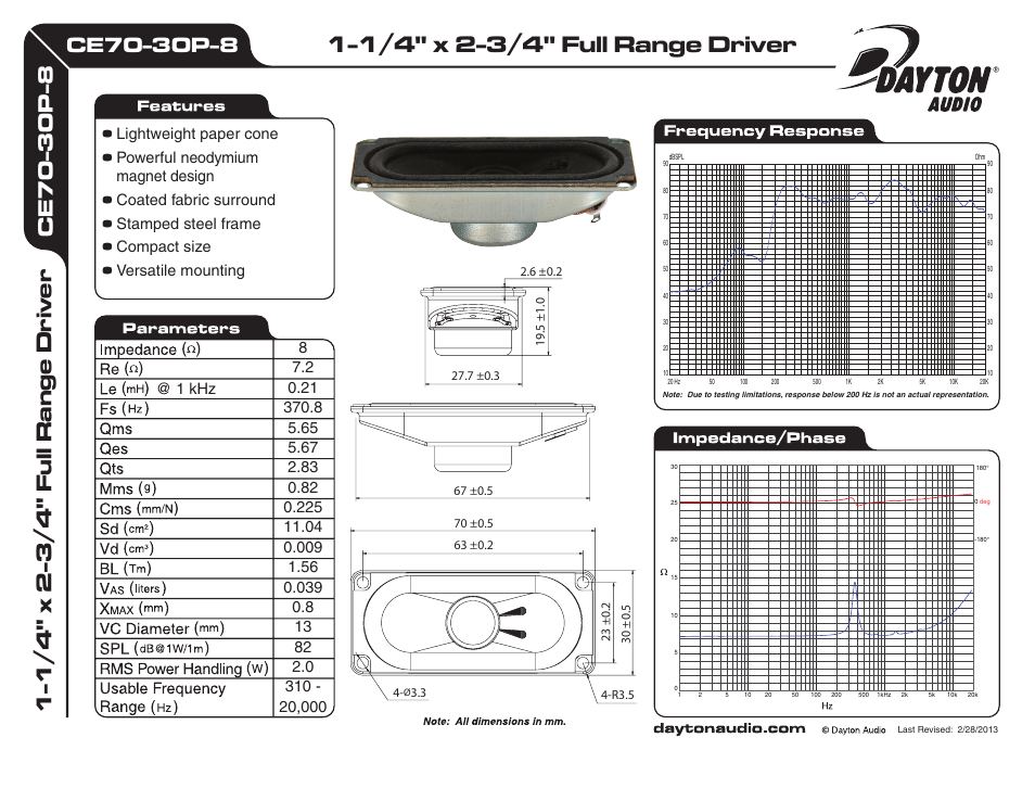 Dayton Audio CE70-30P-8 1-1 User Manual | 1 page