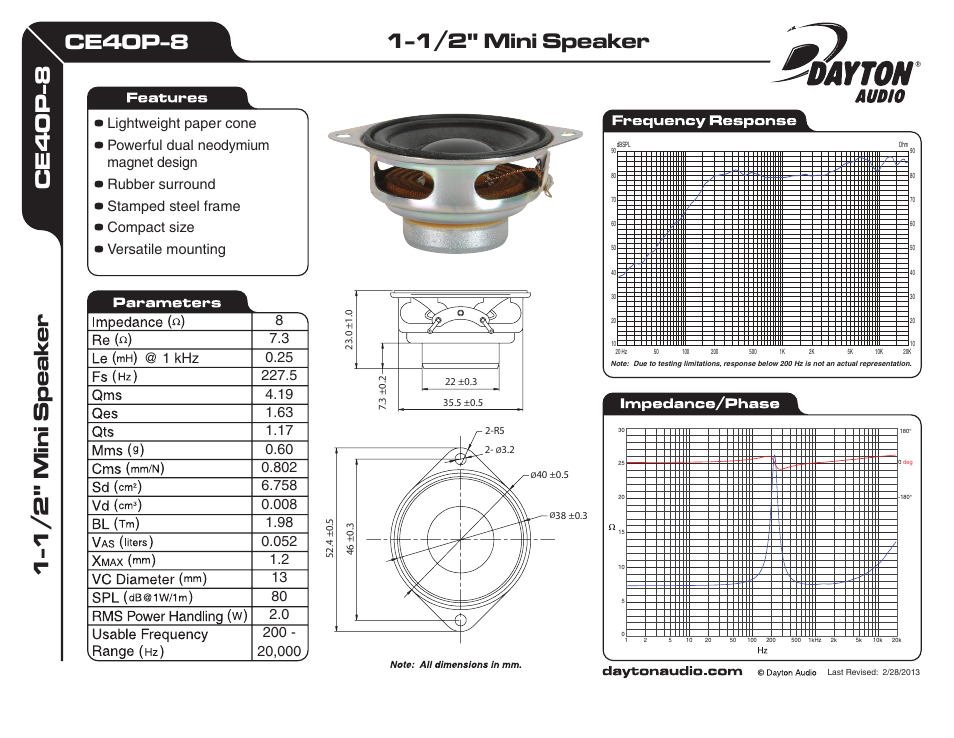 Dayton Audio CE40P-8 1-1 User Manual | 1 page