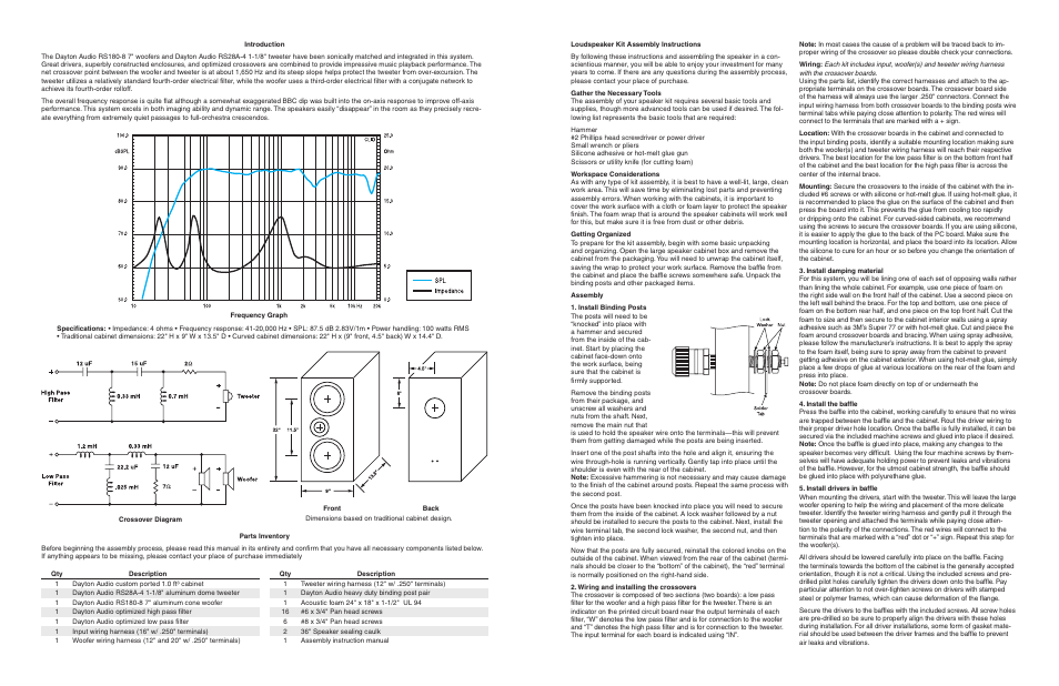 Dayton Audio RS722CBK Speaker Kit Curved Gloss Black User Manual | Page 2 / 2