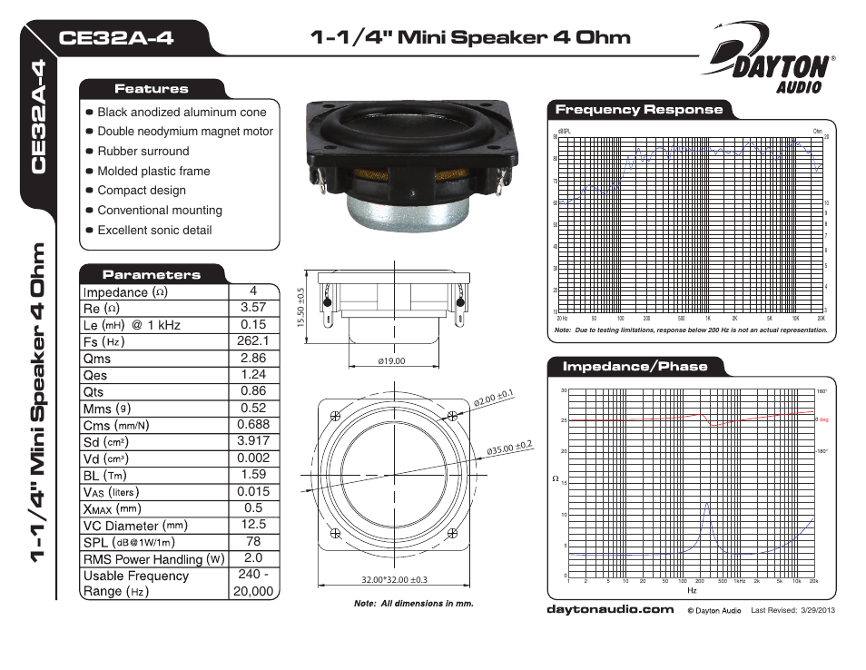 Dayton Audio CE32A-4 1-1 User Manual | 1 page