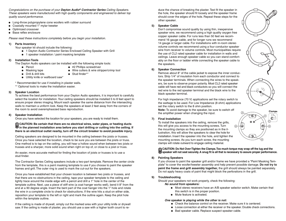 Dayton Audio CS420EC 4" 2-Way Enclosed Ceiling Speaker User Manual | Page 2 / 2