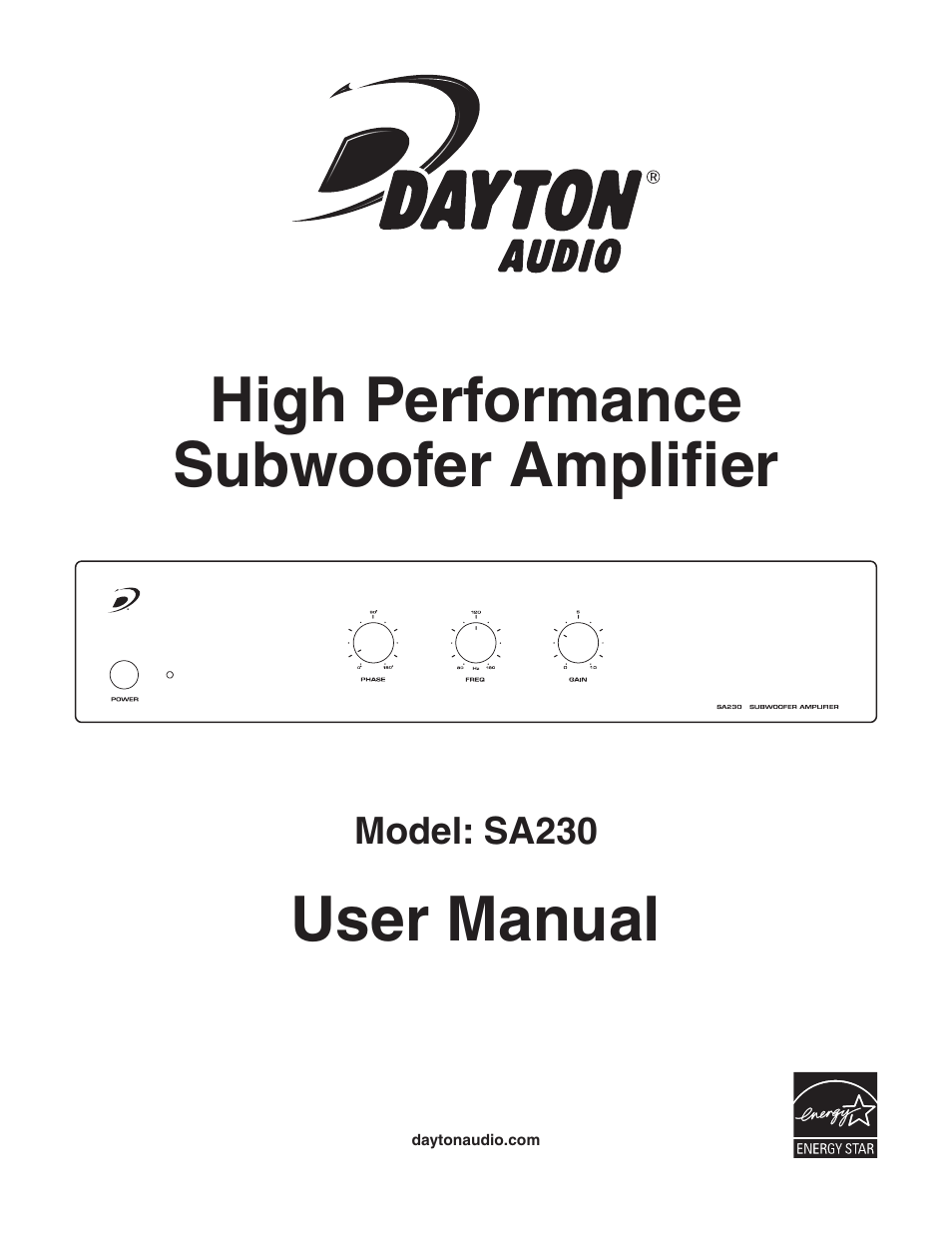 Dayton Audio SA230 230W Subwoofer Amplifier User Manual | 4 pages