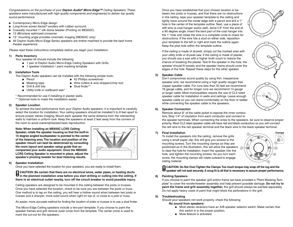 Dayton Audio ME820C 8" Coaxial Ceiling Speaker Pair User Manual | Page 2 / 2