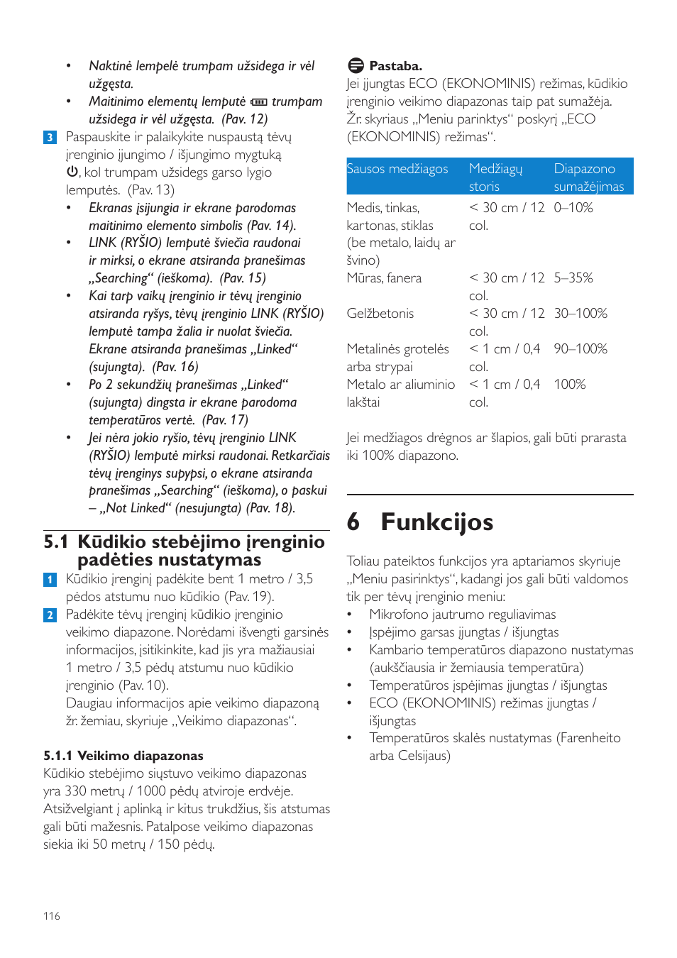 6 funkcijos, 1 kūdikio stebėjimo įrenginio padėties nustatymas | Philips SCD525 User Manual | Page 116 / 252