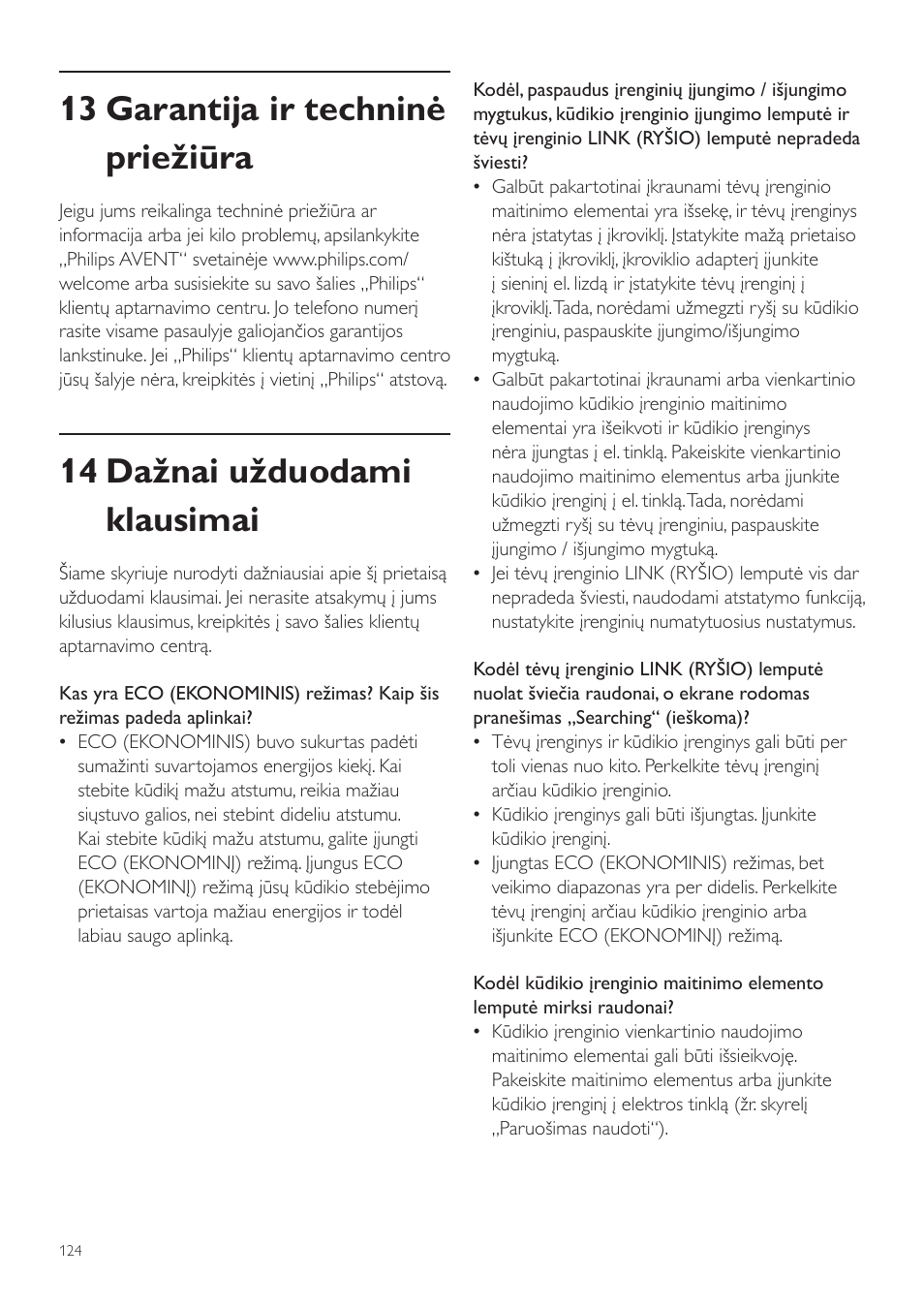 13 garantija ir techninė priežiūra, 14 dažnai užduodami klausimai | Philips SCD525 User Manual | Page 124 / 252