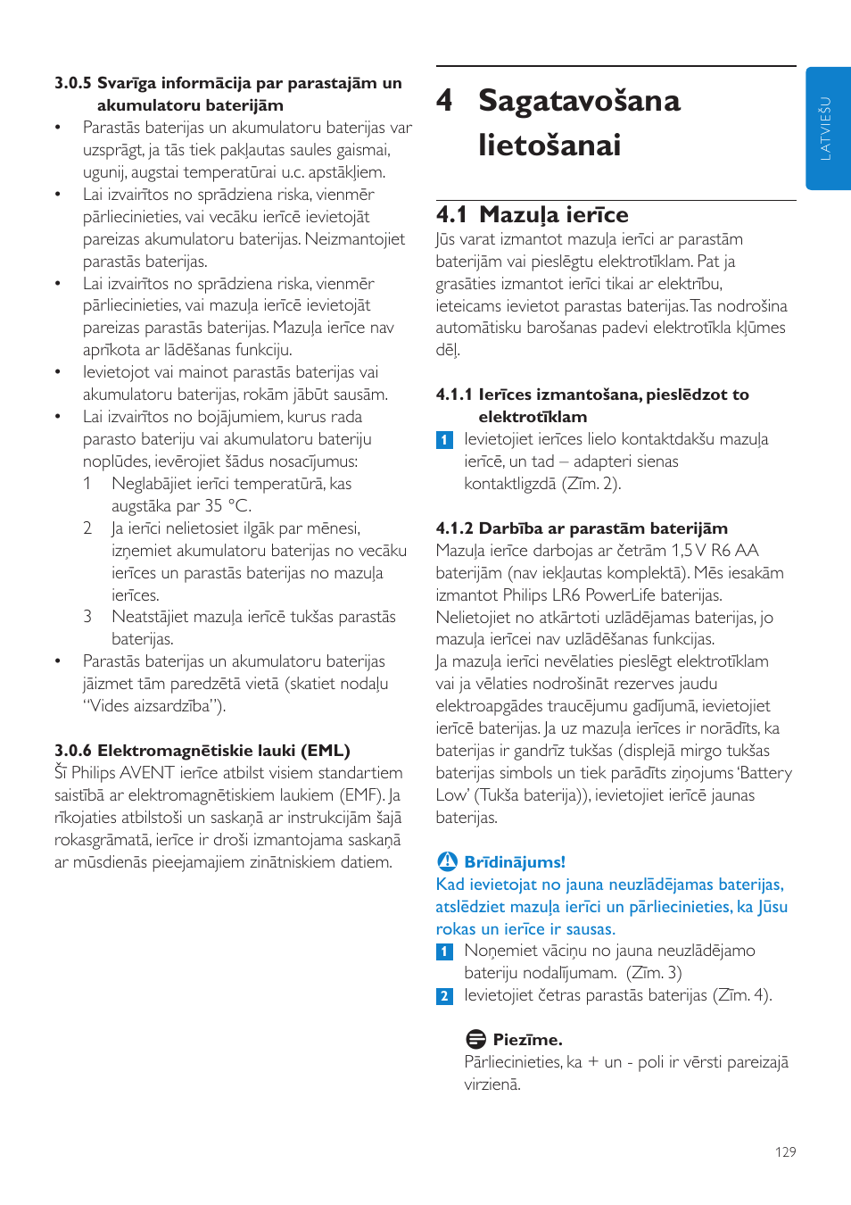 4 sagatavošana lietošanai, 1 mazuļa ierīce | Philips SCD525 User Manual | Page 129 / 252