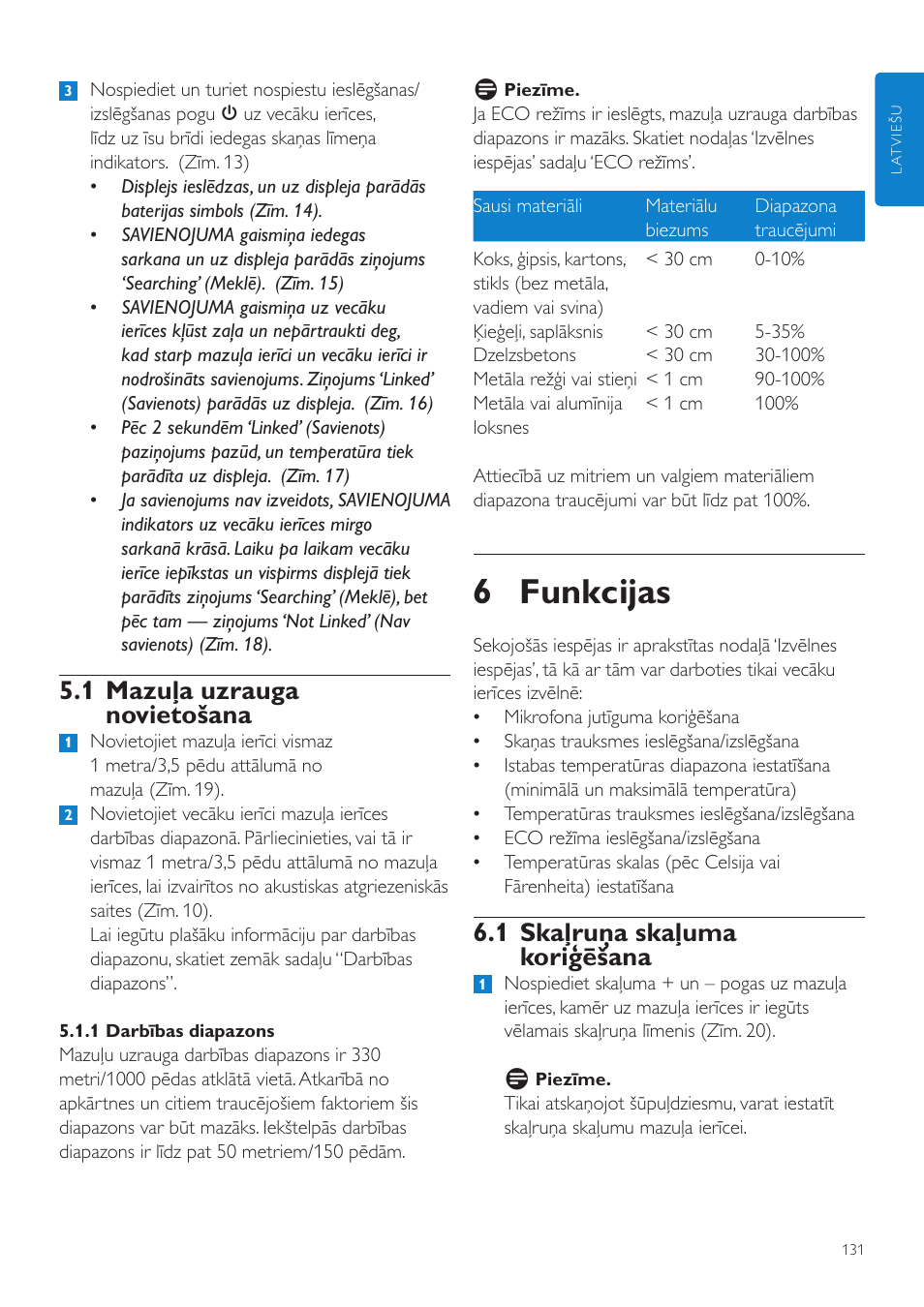 6 funkcijas, 1 skaļruņa skaļuma koriģēšana, 1 mazuļa uzrauga novietošana | Philips SCD525 User Manual | Page 131 / 252