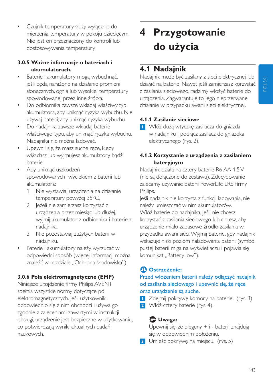 4 przygotowanie do użycia, 1 nadajnik | Philips SCD525 User Manual | Page 143 / 252