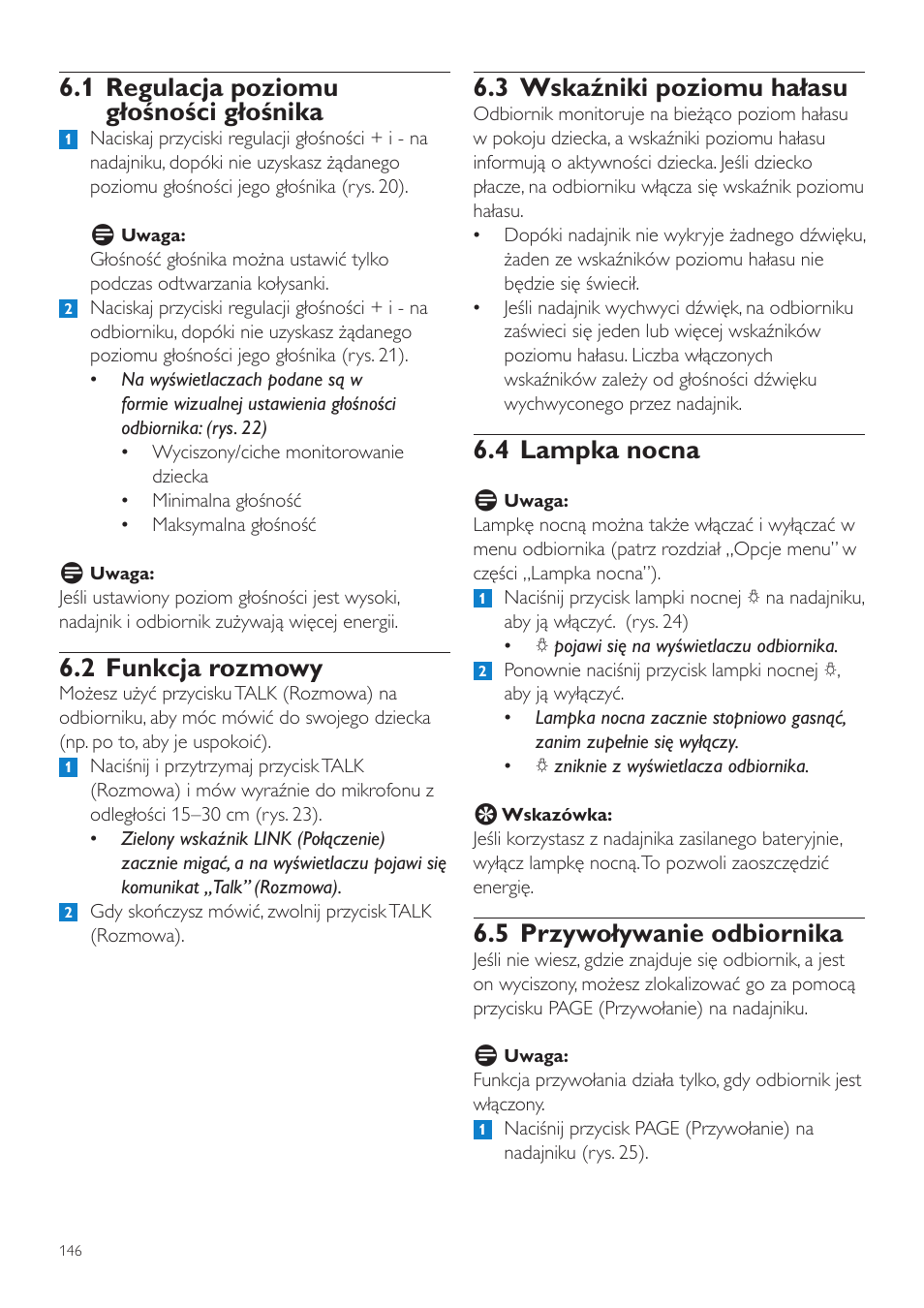 3 wskaźniki poziomu hałasu, 4 lampka nocna, 5 przywoływanie odbiornika | 1 regulacja poziomu głośności głośnika, 2 funkcja rozmowy | Philips SCD525 User Manual | Page 146 / 252