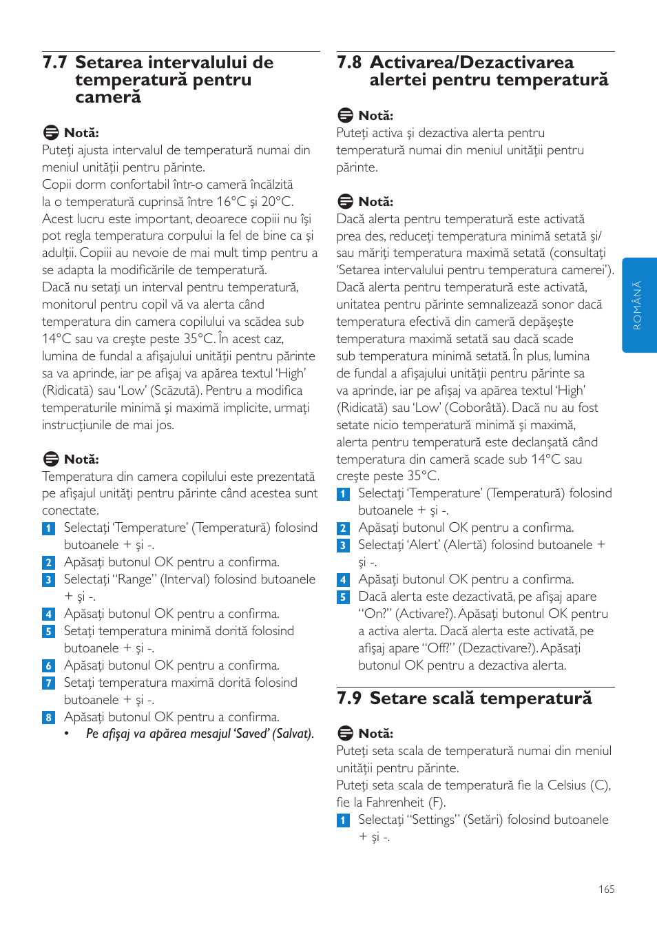 9 setare scală temperatură | Philips SCD525 User Manual | Page 165 / 252