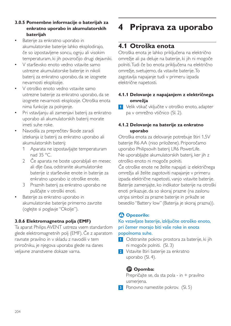 4 priprava za uporabo, 1 otroška enota | Philips SCD525 User Manual | Page 204 / 252