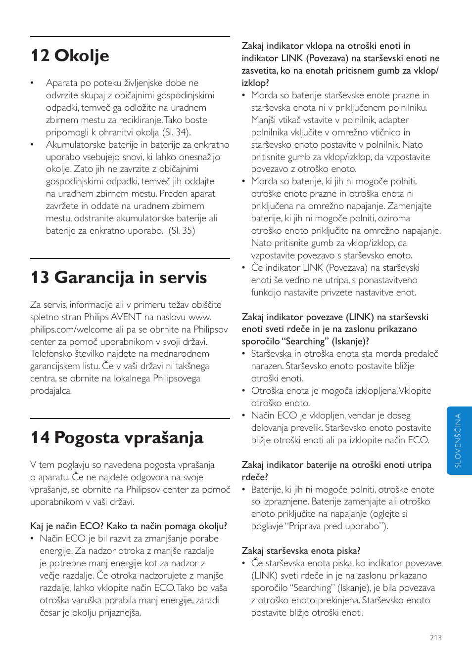 12 okolje, 13 garancija in servis, 14 pogosta vprašanja | Philips SCD525 User Manual | Page 213 / 252