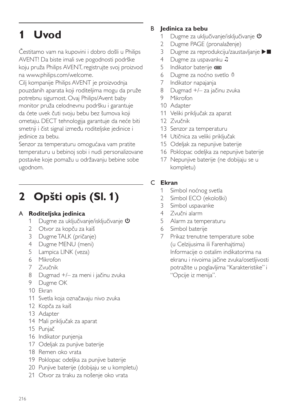 Sr korisnički priručnik, 1 uvod, 2 opšti opis (sl. 1) | Philips SCD525 User Manual | Page 216 / 252