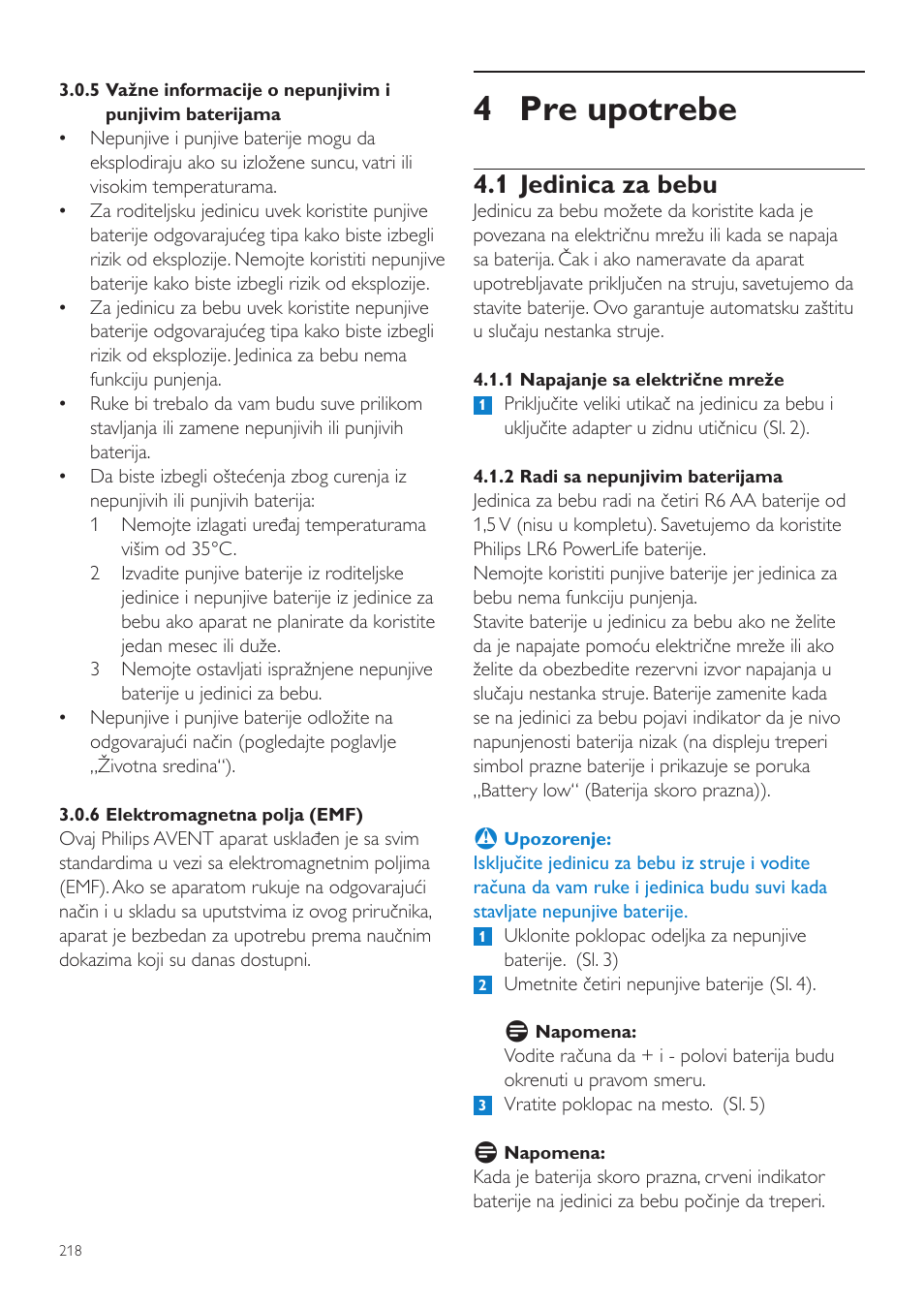 4 pre upotrebe, 1 jedinica za bebu | Philips SCD525 User Manual | Page 218 / 252
