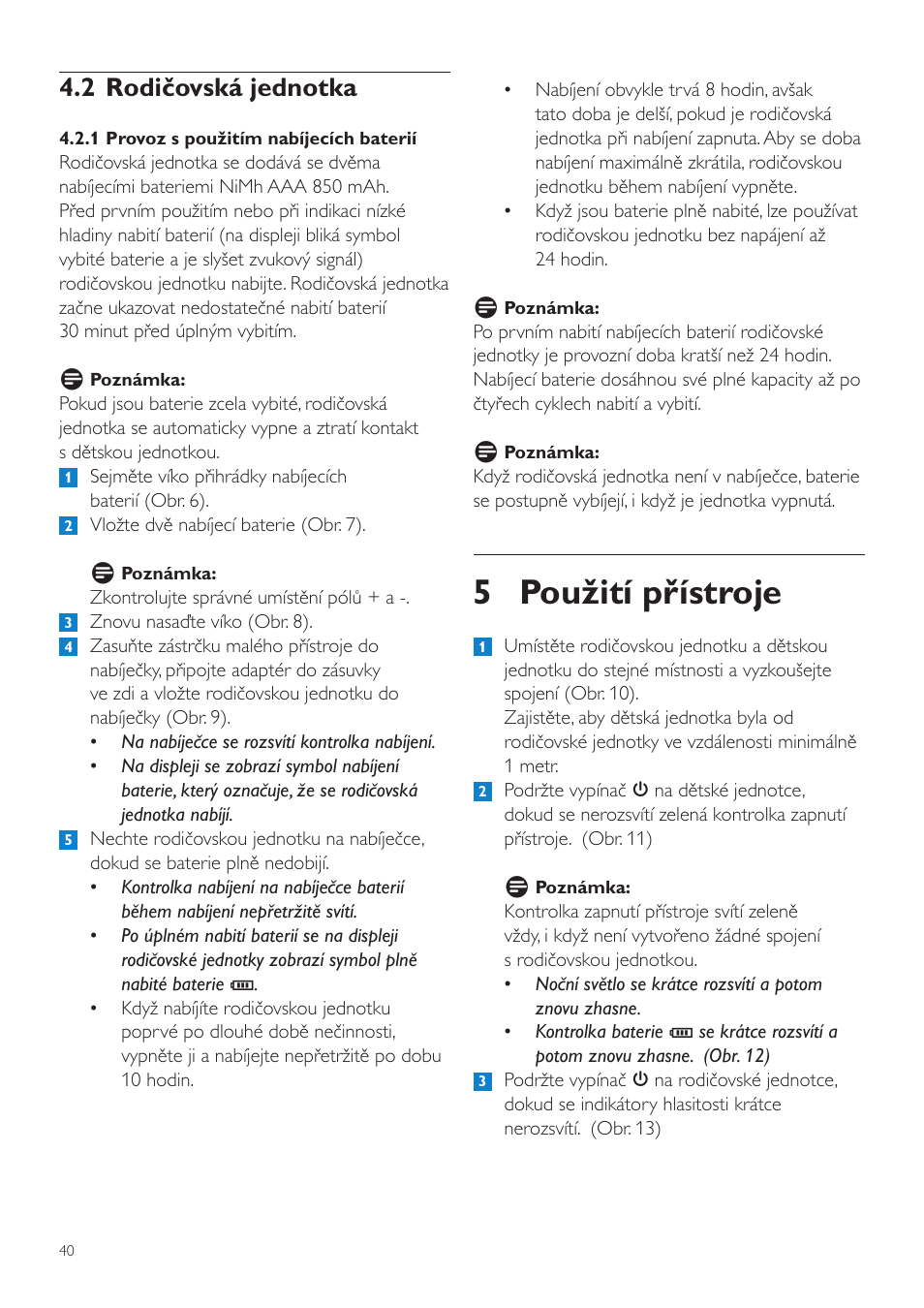 5 použití přístroje, 2 rodičovská jednotka | Philips SCD525 User Manual | Page 40 / 252