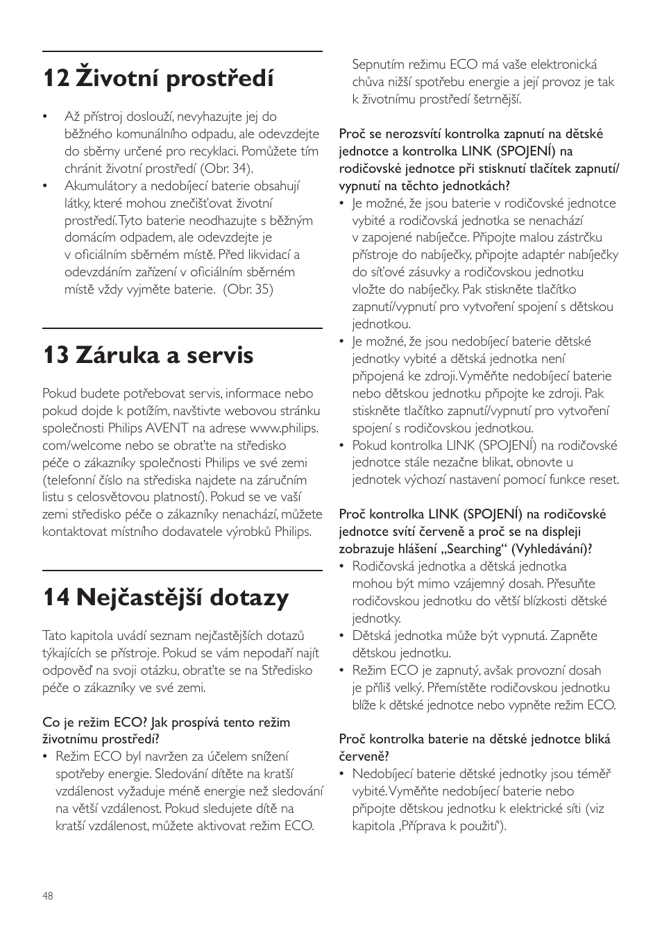 12 životní prostředí, 13 záruka a servis, 14 nejčastější dotazy | Philips SCD525 User Manual | Page 48 / 252