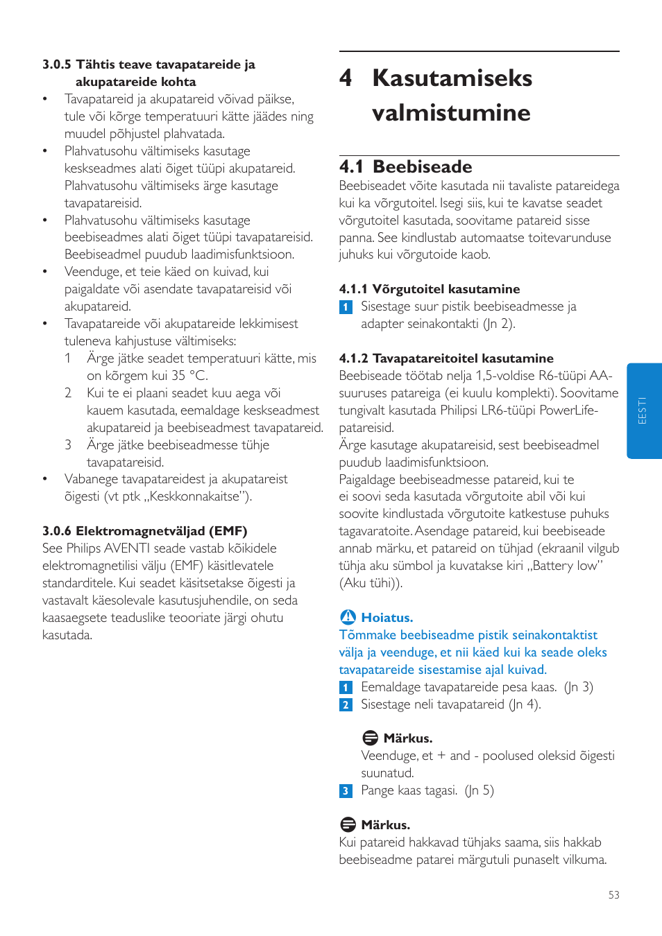 4 kasutamiseks valmistumine, 1 beebiseade | Philips SCD525 User Manual | Page 53 / 252