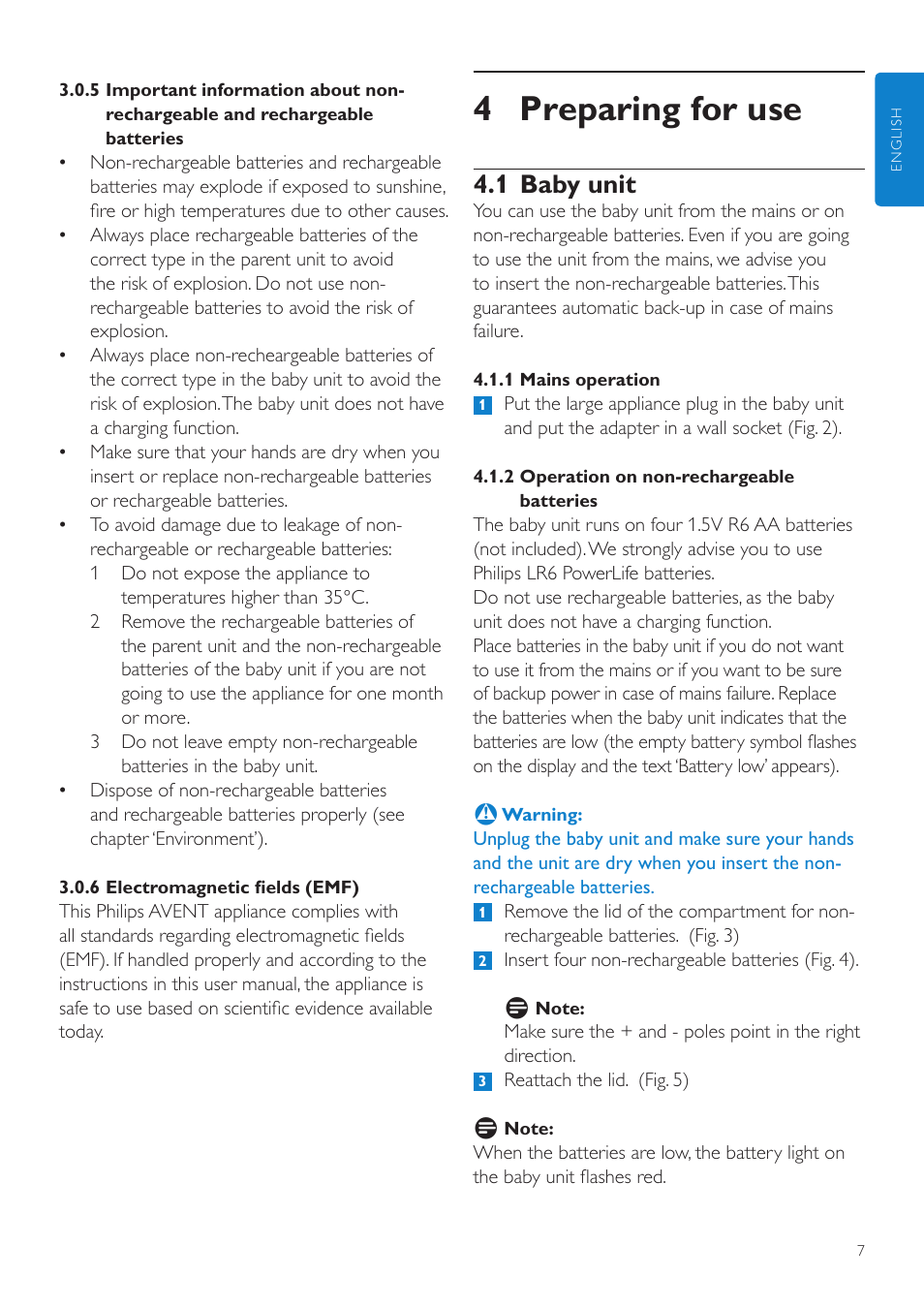 4 preparing for use, 1 baby unit | Philips SCD525 User Manual | Page 7 / 252