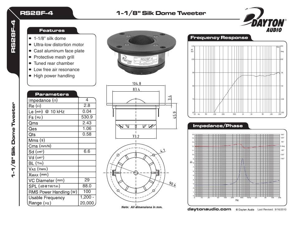 Dayton Audio RS28F-4 1-1 User Manual | 1 page