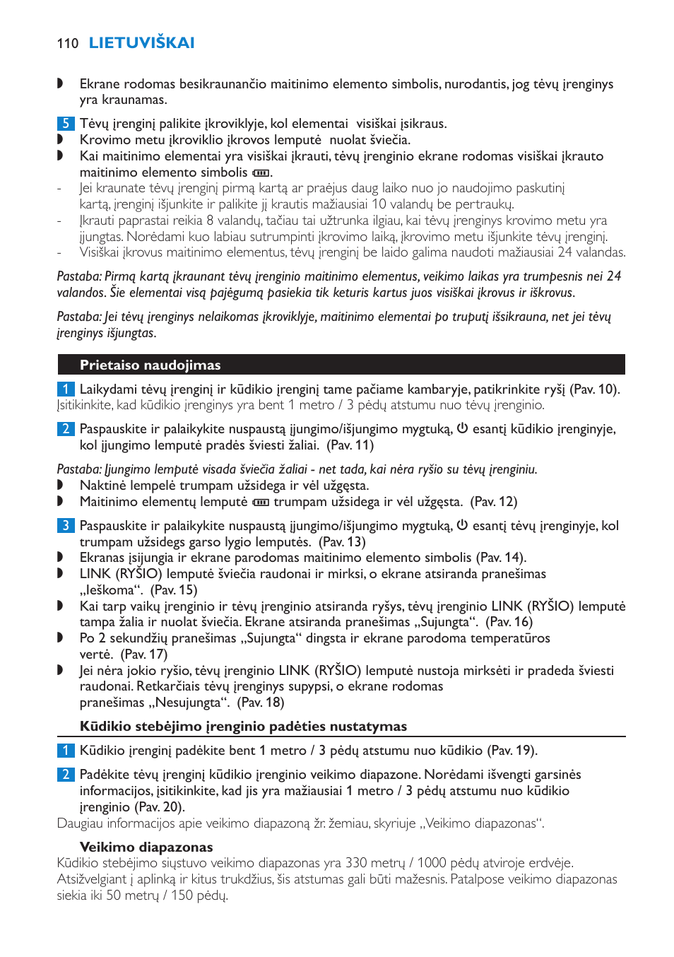 Prietaiso naudojimas, Kūdikio stebėjimo įrenginio padėties nustatymas, Veikimo diapazonas | Philips SCD520 User Manual | Page 110 / 240