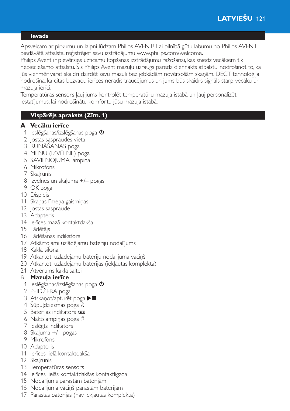 Latviešu, Ievads, Vispārējs apraksts (zīm. 1) | Philips SCD520 User Manual | Page 121 / 240